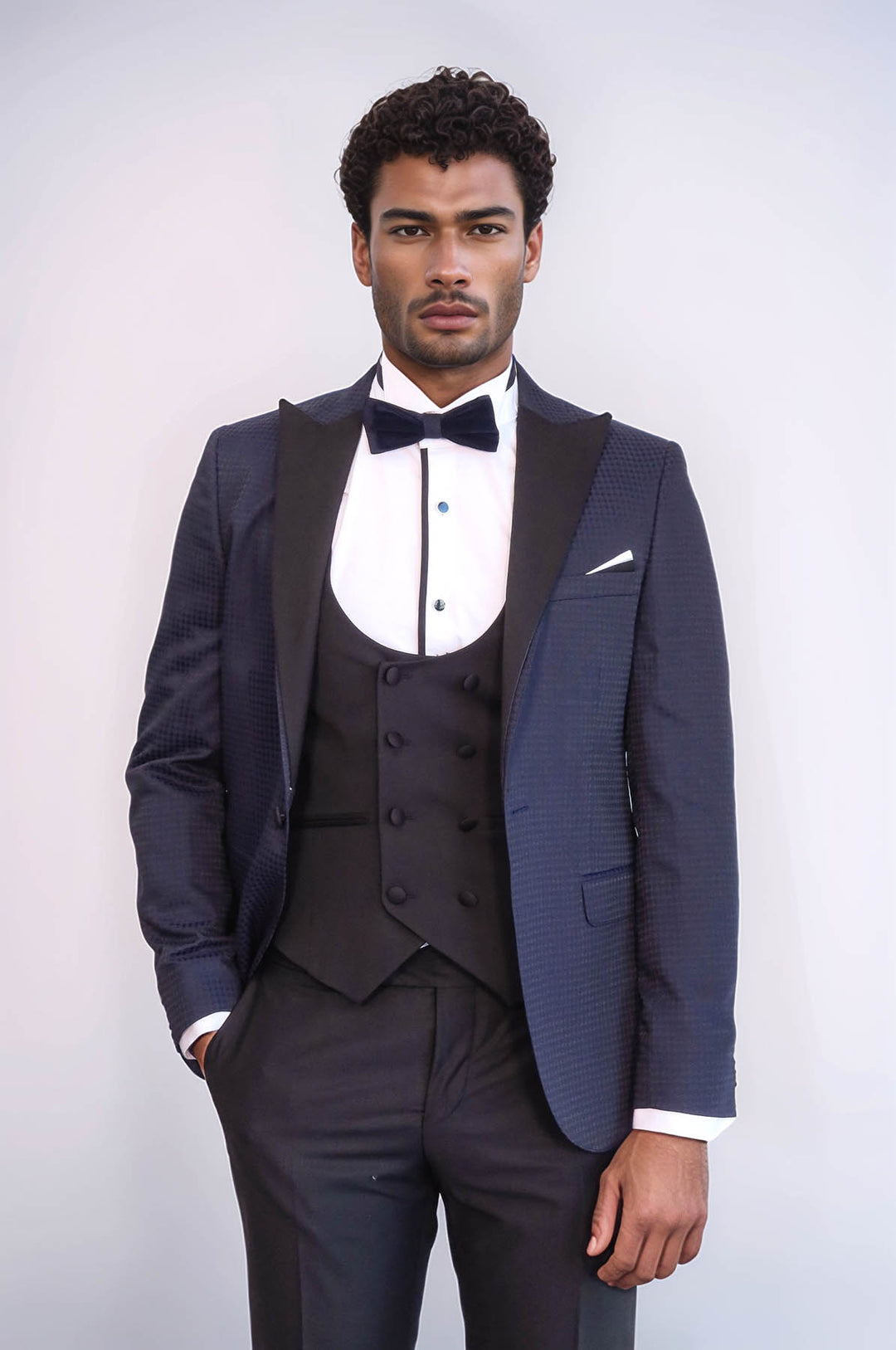 Patterned Jacket Combined Navy Blue Tuxedo | Wessi