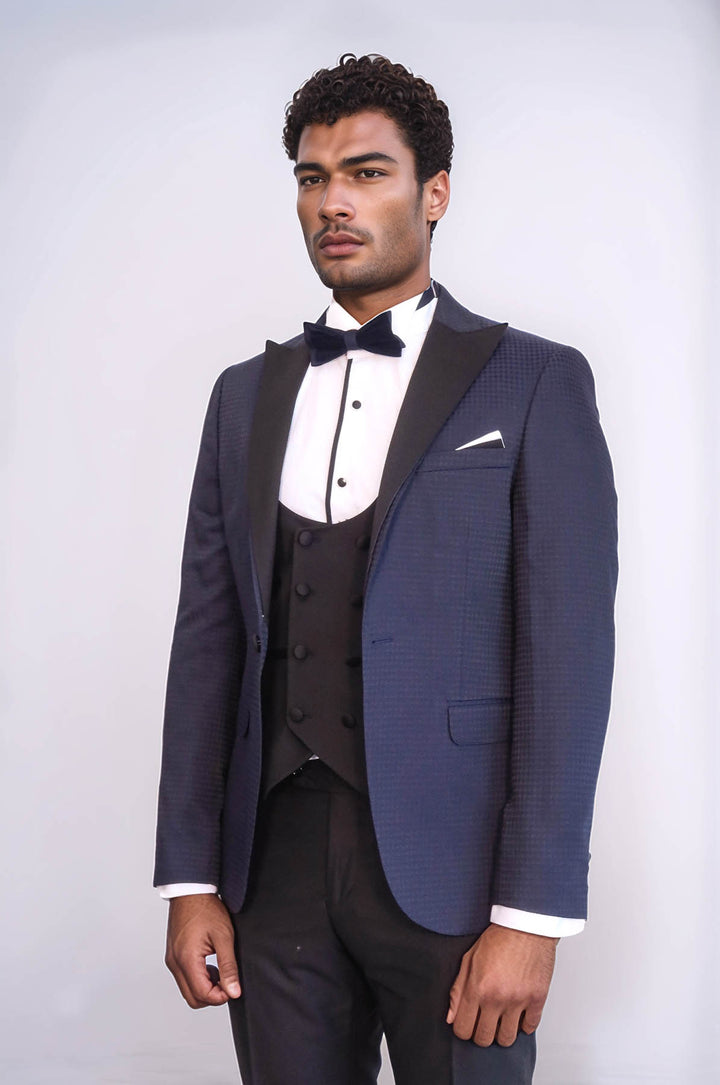 Patterned Jacket Combined Navy Blue Tuxedo | Wessi