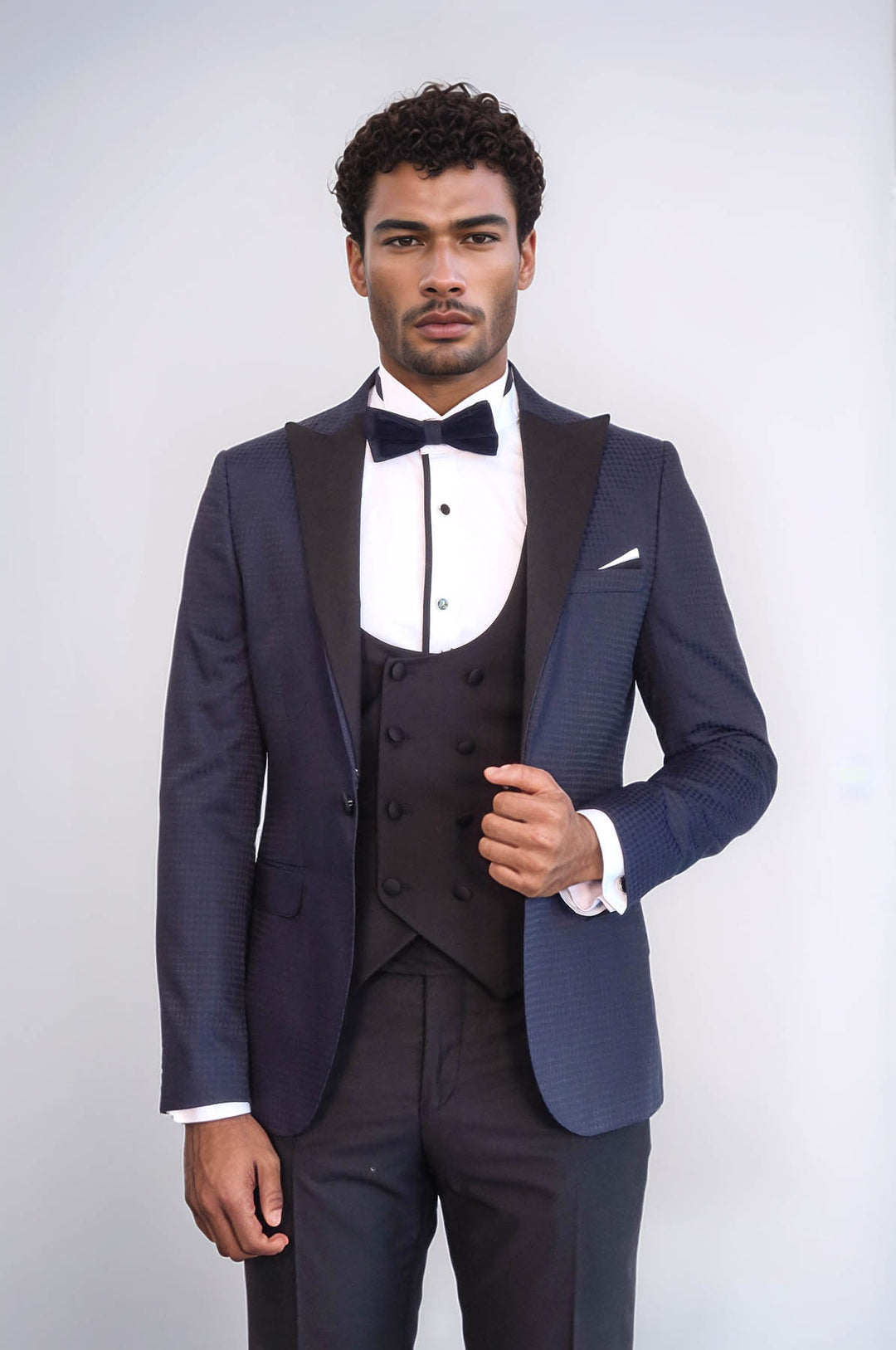 Patterned Jacket Combined Navy Blue Tuxedo | Wessi