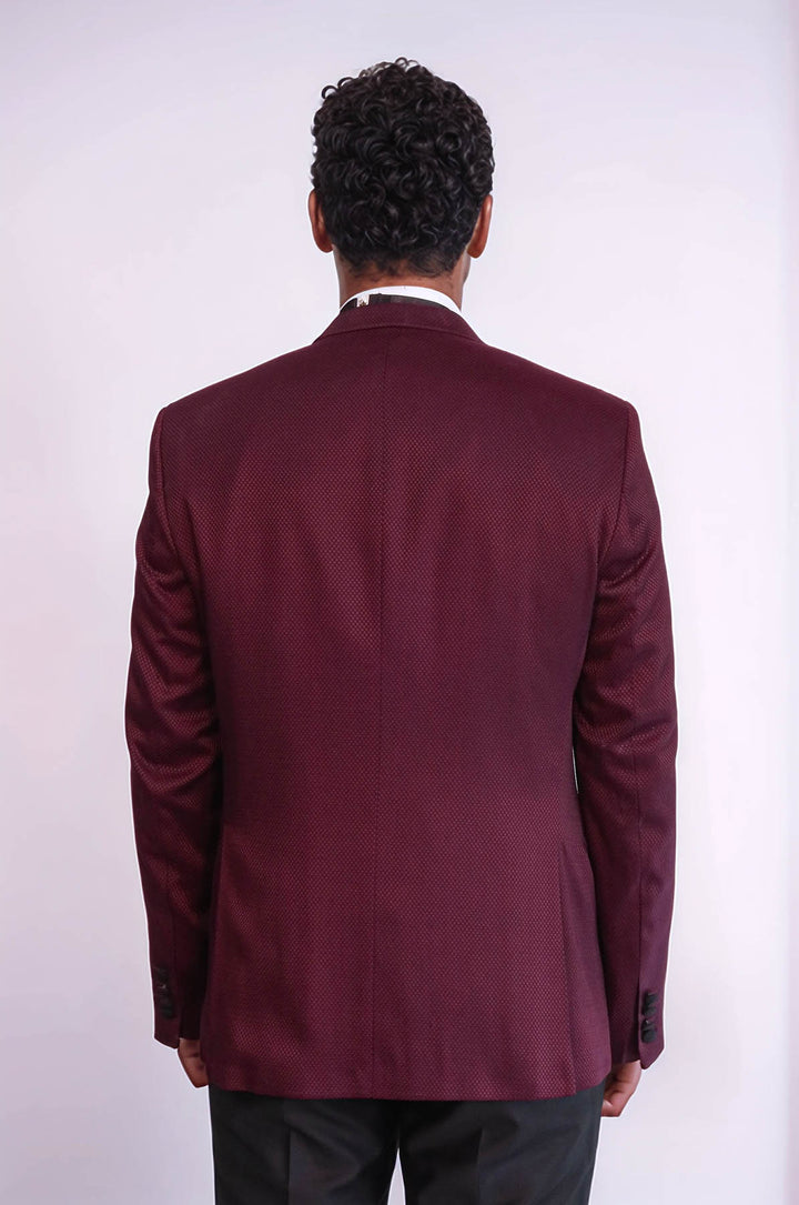 Blazer à Motifs Gilet et Pantalon Uni Smoking Rouge Claret - Wessi