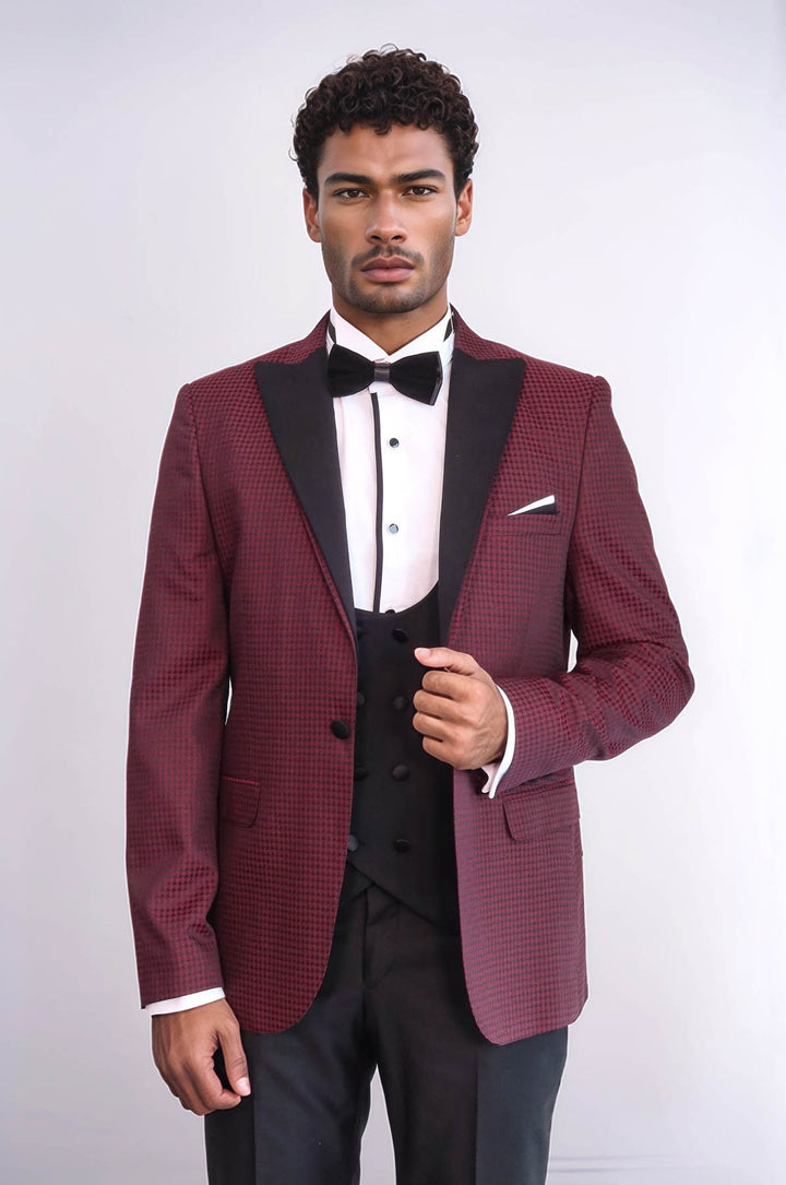 Plaid Patterned Burgundy Tuxedo | Wessi