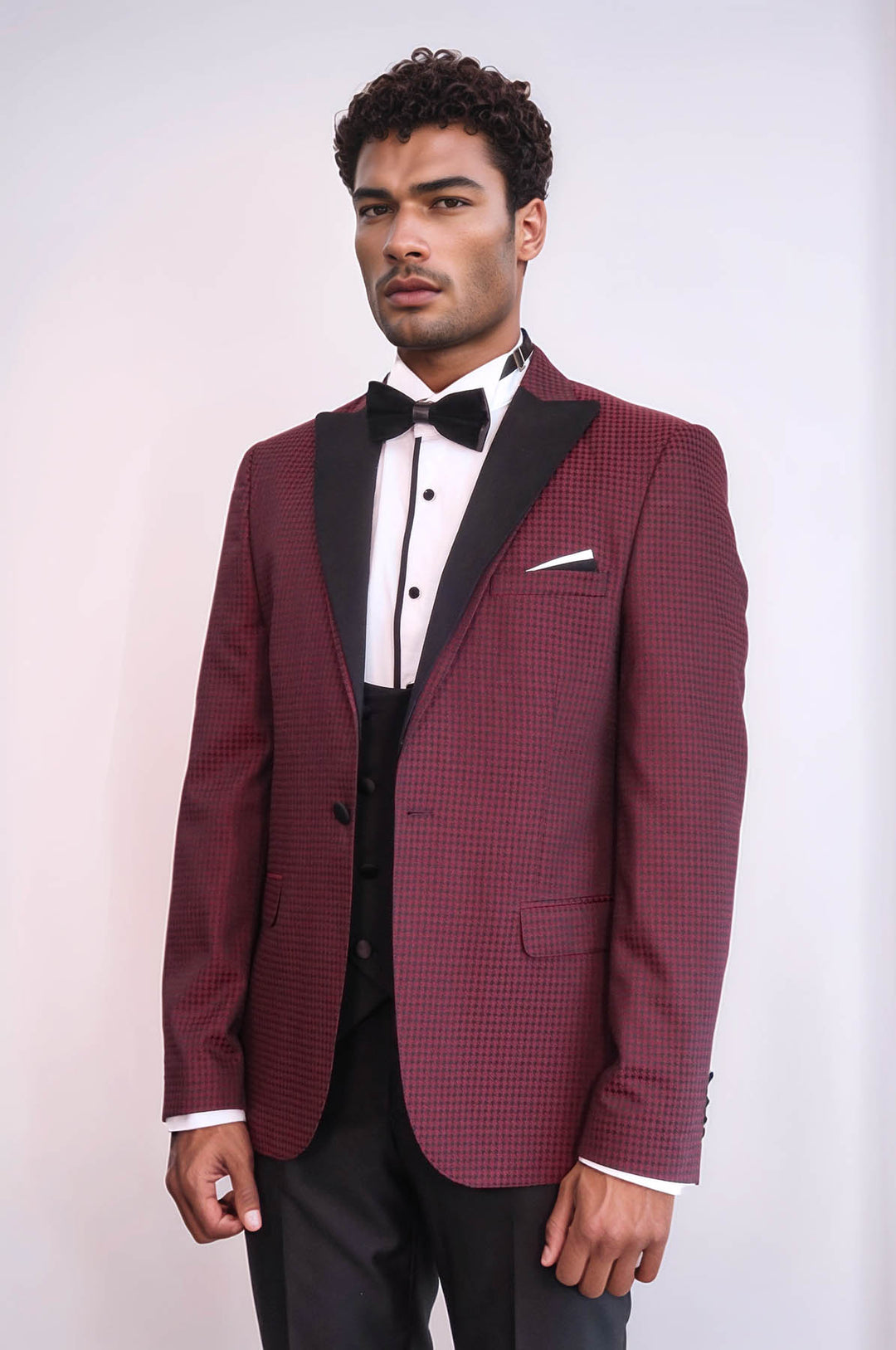 Plaid Patterned Burgundy Tuxedo | Wessi