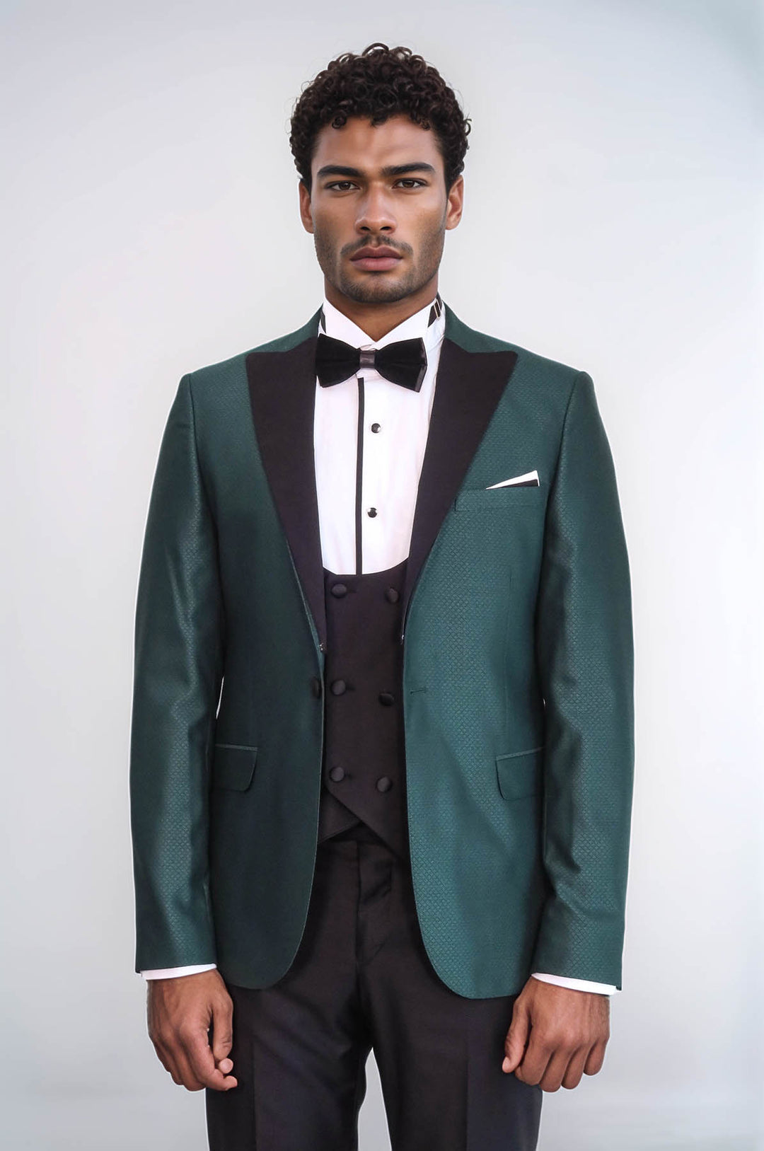 Double Breasted Patterned Green Men Tuxedo - Wessi