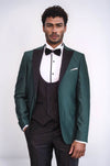 Double Breasted Patterned Green Men Tuxedo - Wessi