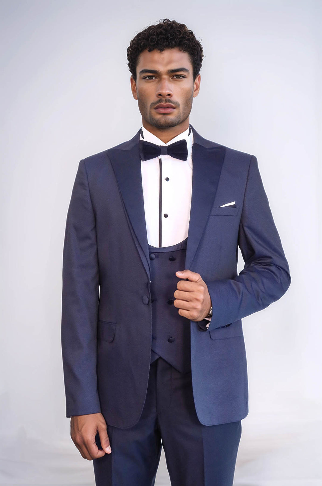 Detachable Lapel Navy Blue Men Tuxedo - Wessi