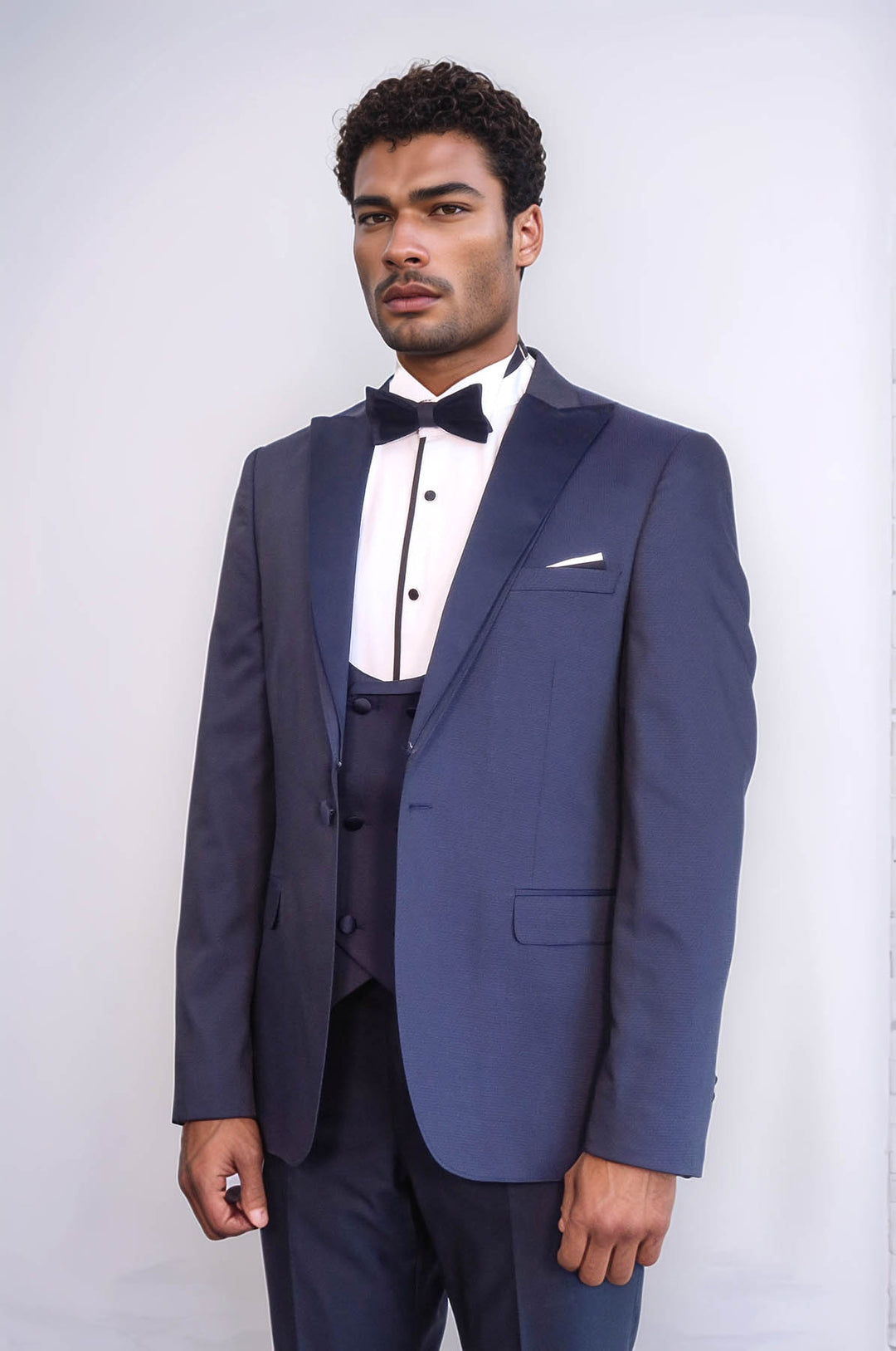 Detachable Lapel Navy Blue Men Tuxedo - Wessi