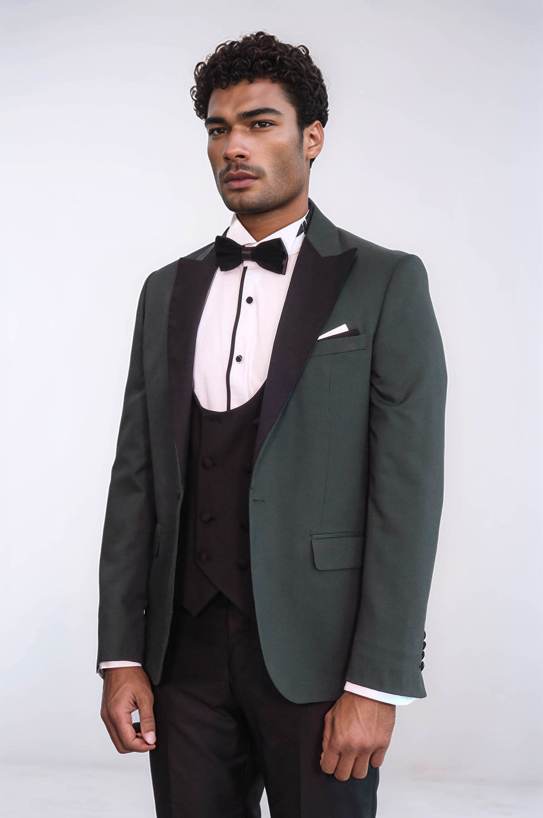 Dot Patterned Dark Green Men Tuxedo - Wessi