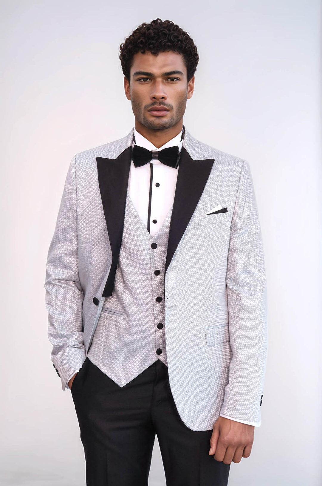 Patterned Removable Lapel Grey Tuxedo | Wessi