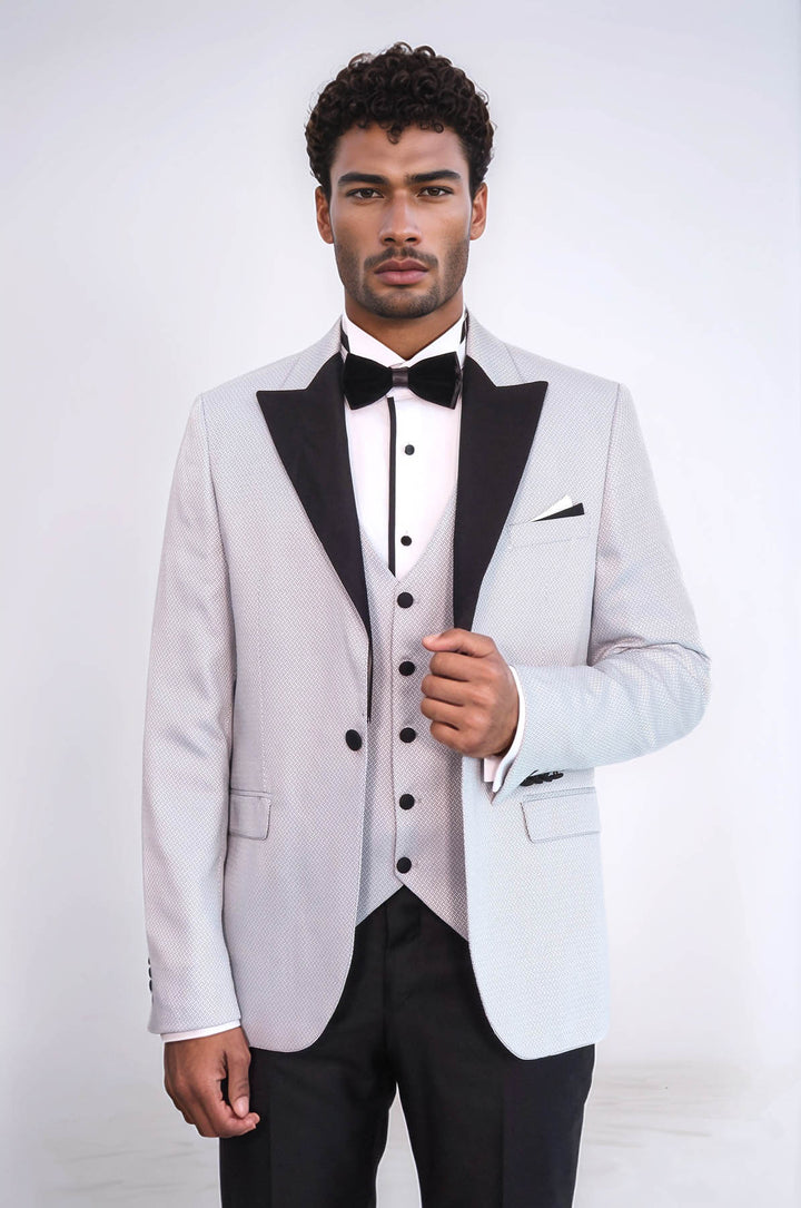 Patterned Removable Lapel Grey Tuxedo | Wessi