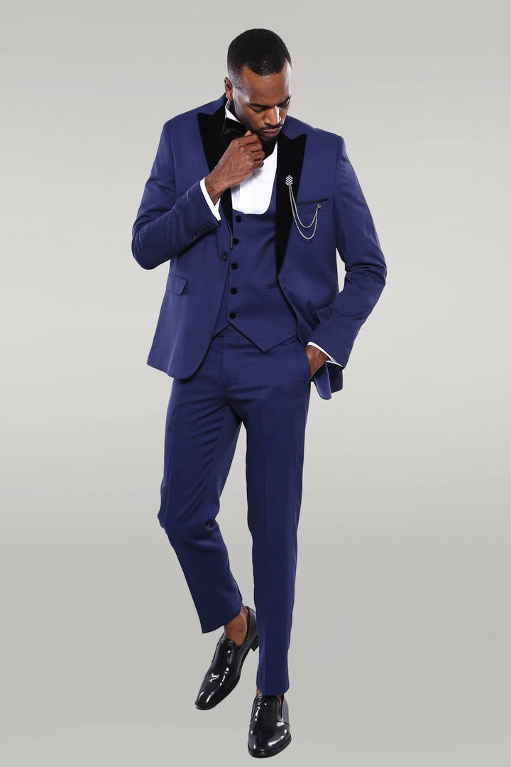 Detachable Lapel Blue Men Tuxedo  - Wessi