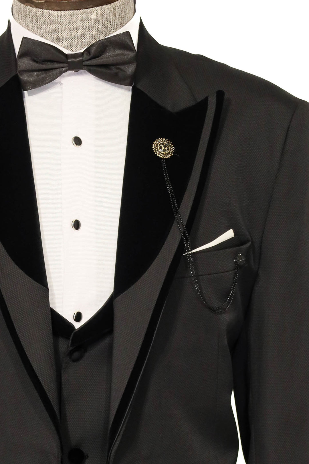 Velvet Collar Patterned Black Tuxedo | Wessi