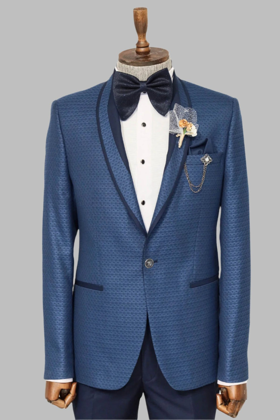 Blue Patterned Tuxedo Suit | Wessi