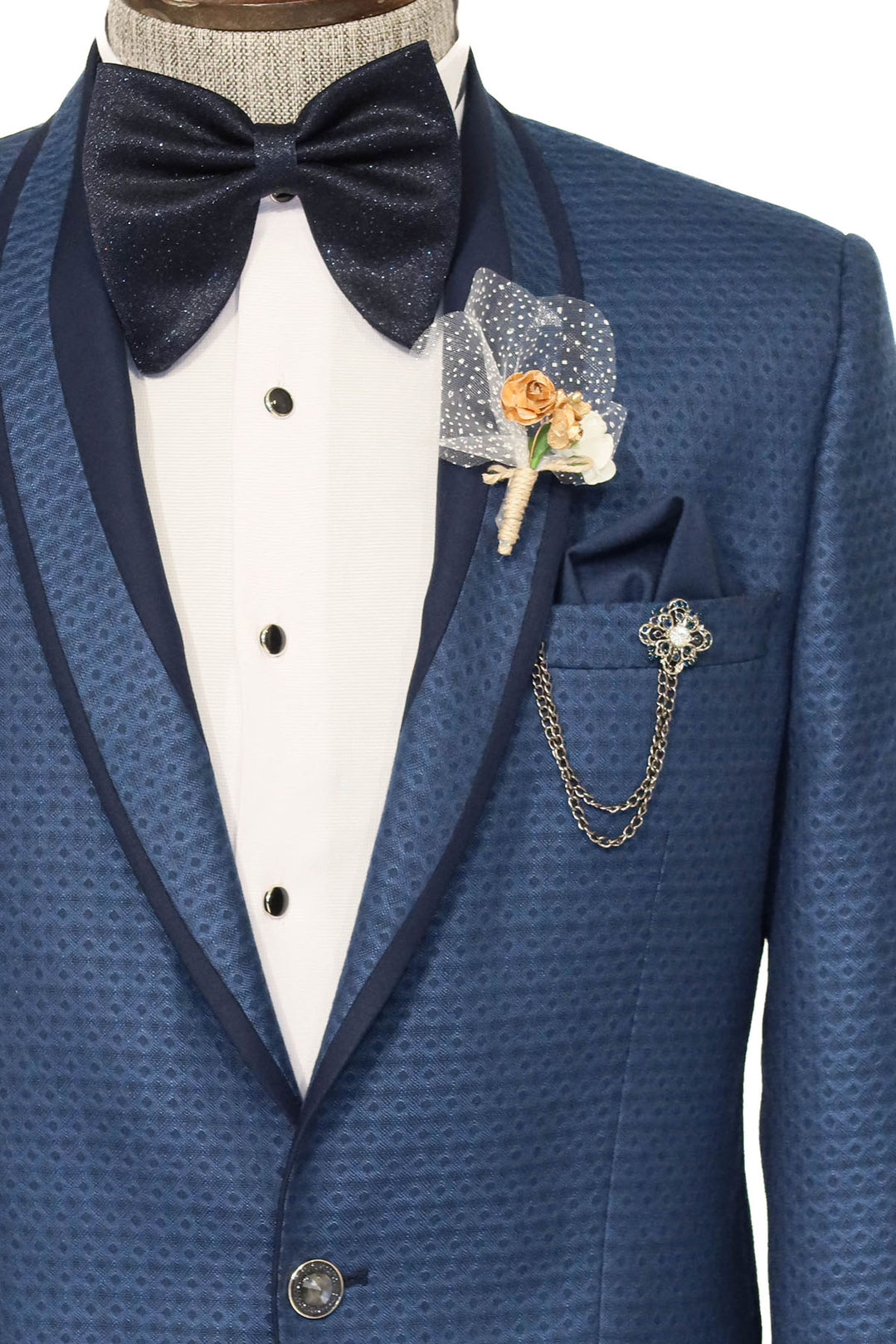 Blue Patterned Tuxedo Suit | Wessi