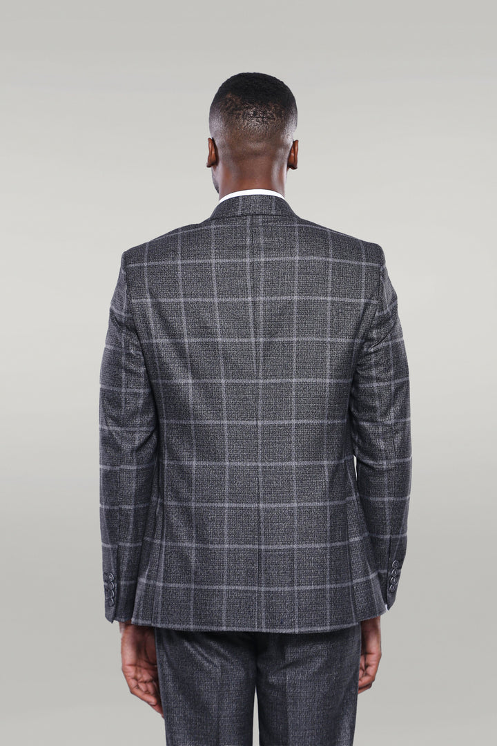 Anthracite  Blue Plaid 3 Piece Slim Fit Suit - Wessi