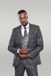 Anthracite  Blue Plaid 3 Piece Slim Fit Suit - Wessi