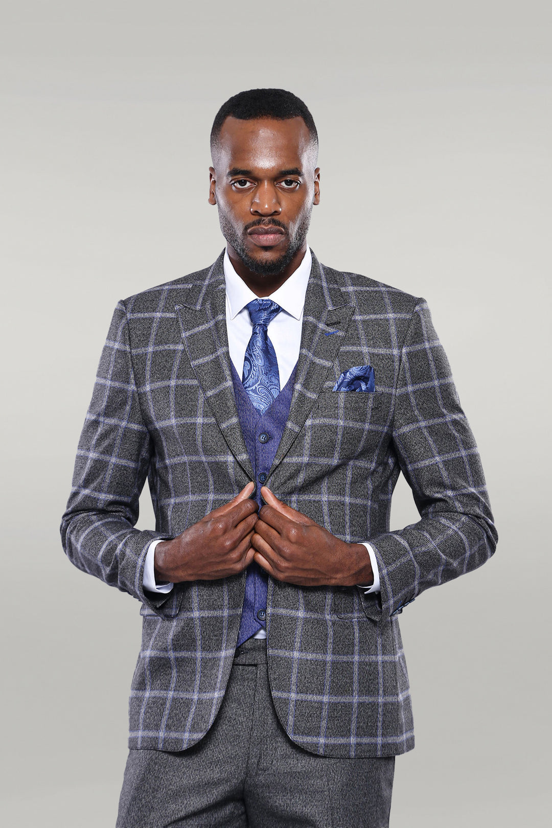 Grey Blue Checked Suit - Wessi