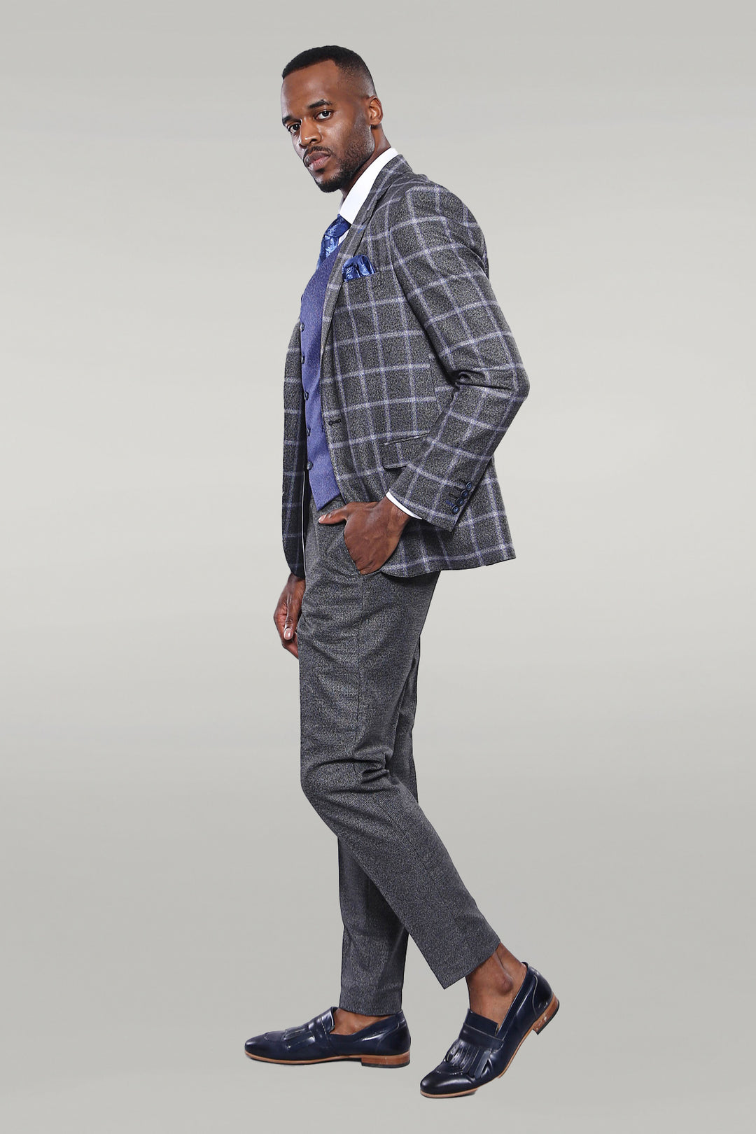 Grey Blue Checked Suit - Wessi