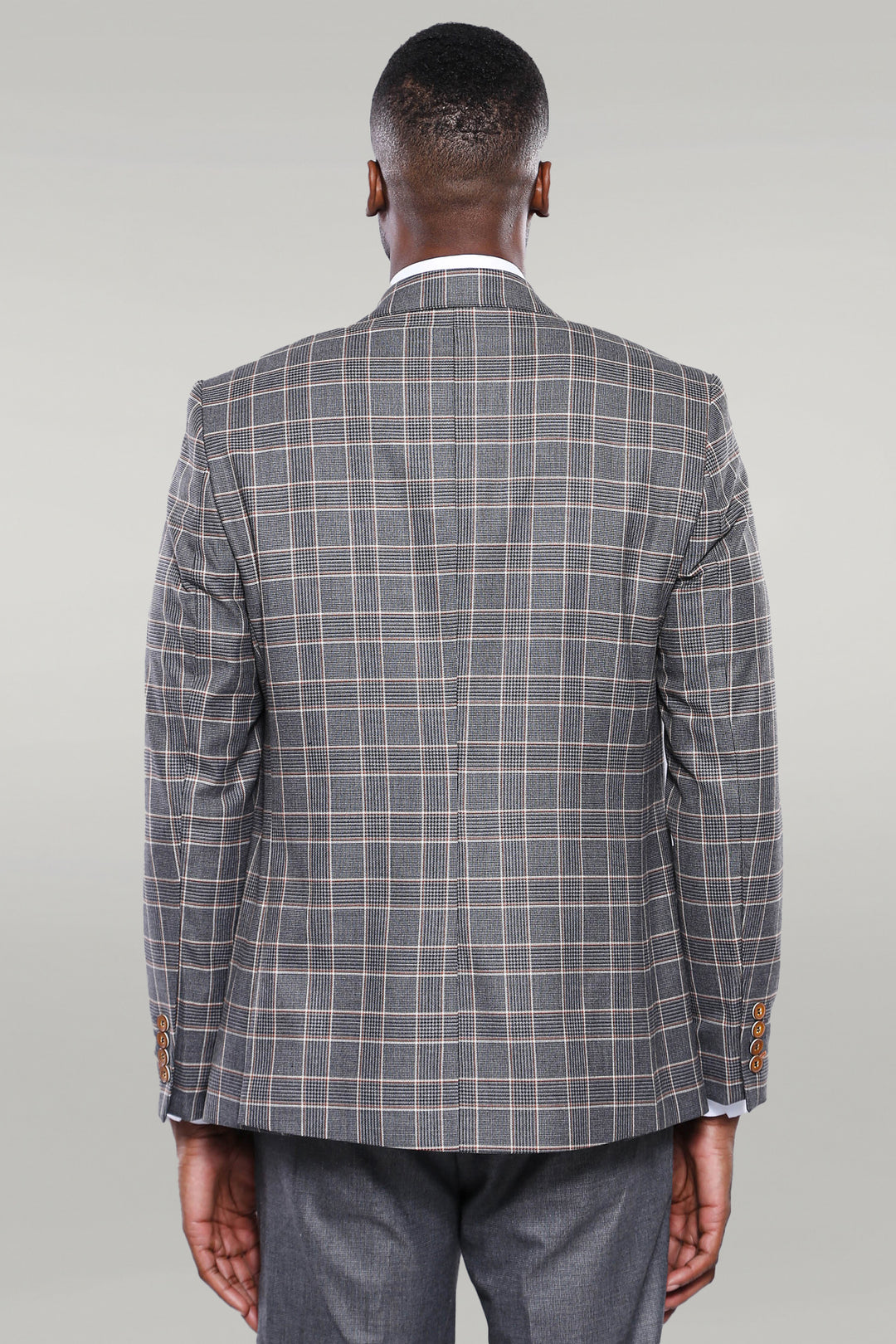 Orange Vested Checked Grey Men Suit - Wessi