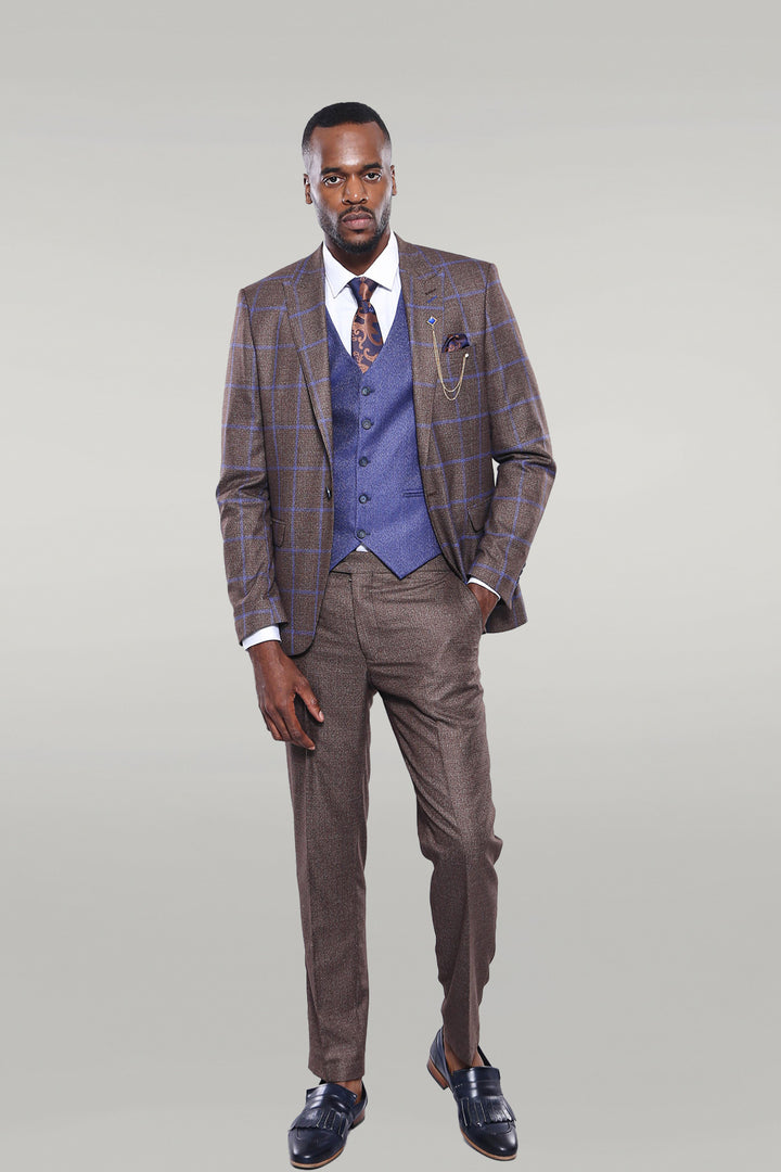 Brown Blue Checked Suit | Wessi