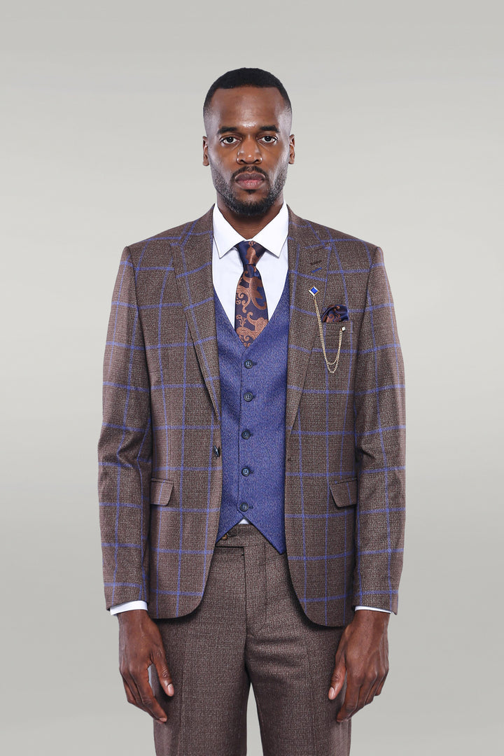 Brown Blue Checked Suit | Wessi