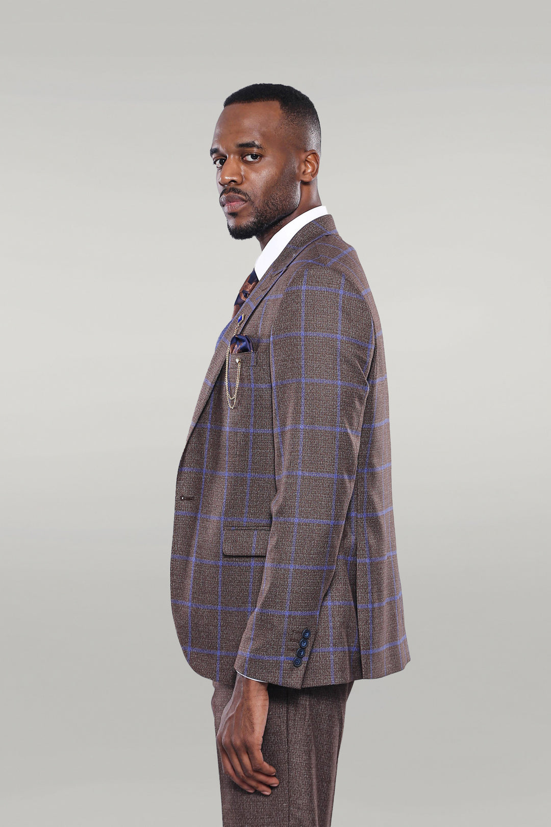 Brown Blue Checked Suit | Wessi