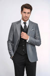 Grey Jacket Combined Black Suit - Wessi