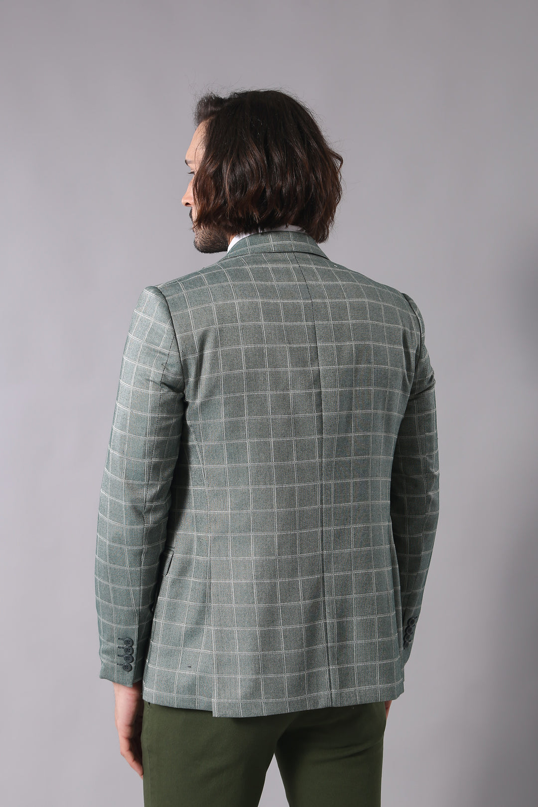 Combined Vested Green Plaid Men's Suit - Wessi