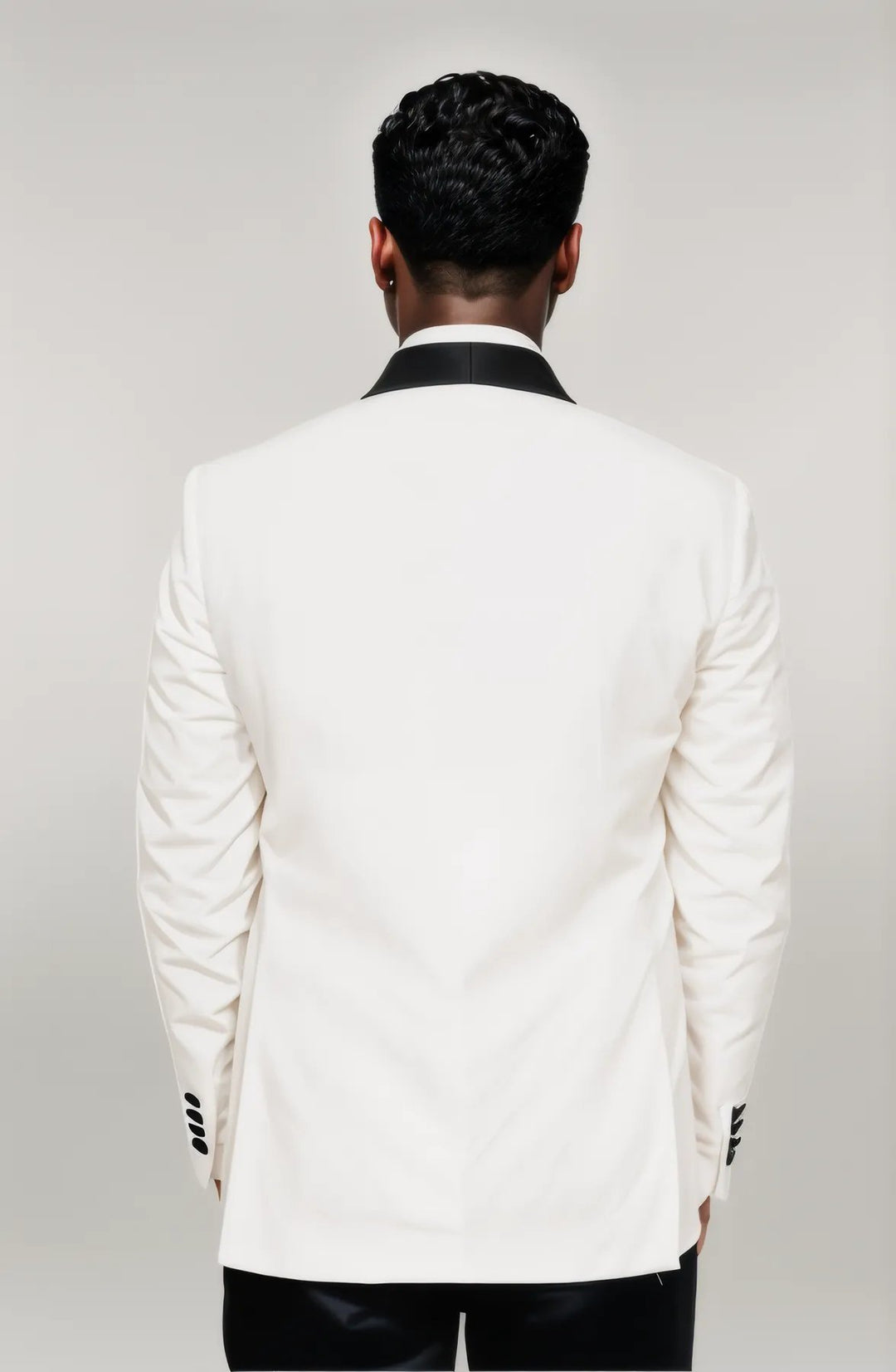 Satin Shawl Collar Patterned Double Breasted White Men Tuxedo Suit - Wessi