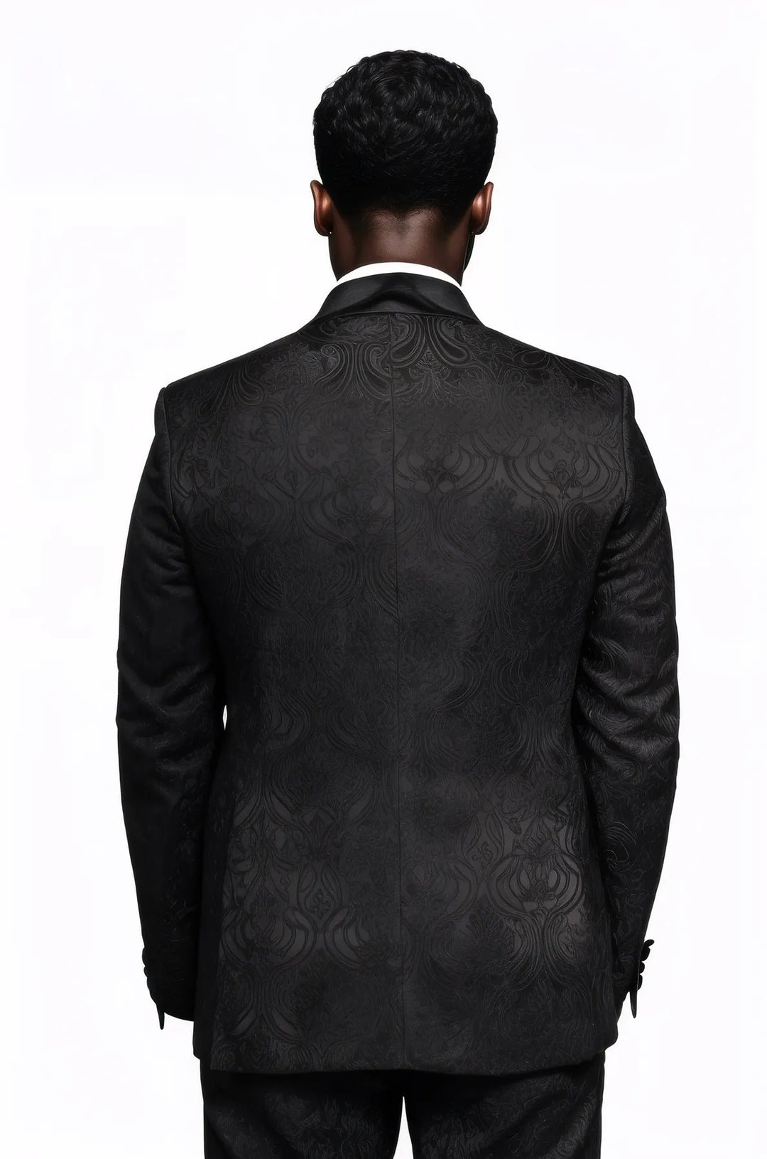 2 Piece Damask Patterned Velvet Shawl Collar Black Men's Tuxedo Suit - Wessi