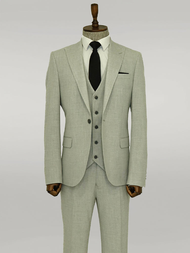 Three Piece Slim Fit Single Button Grey Men Suit