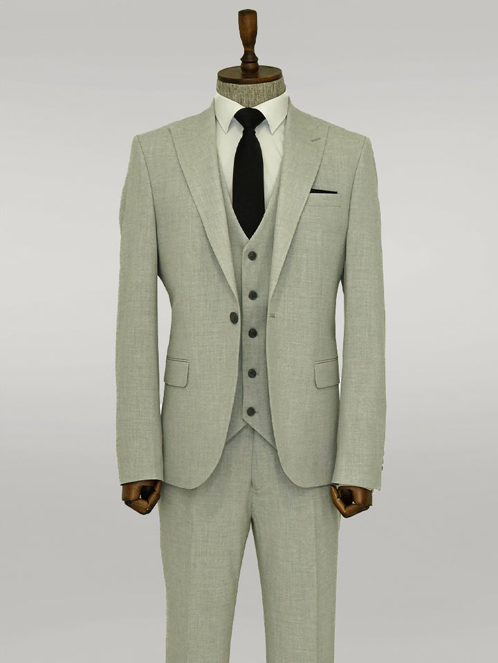 Three Piece Slim Fit Single Button Grey Men Suit