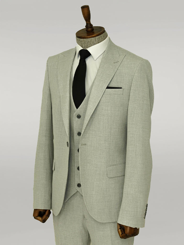 Three Piece Slim Fit Single Button Grey Men Suit