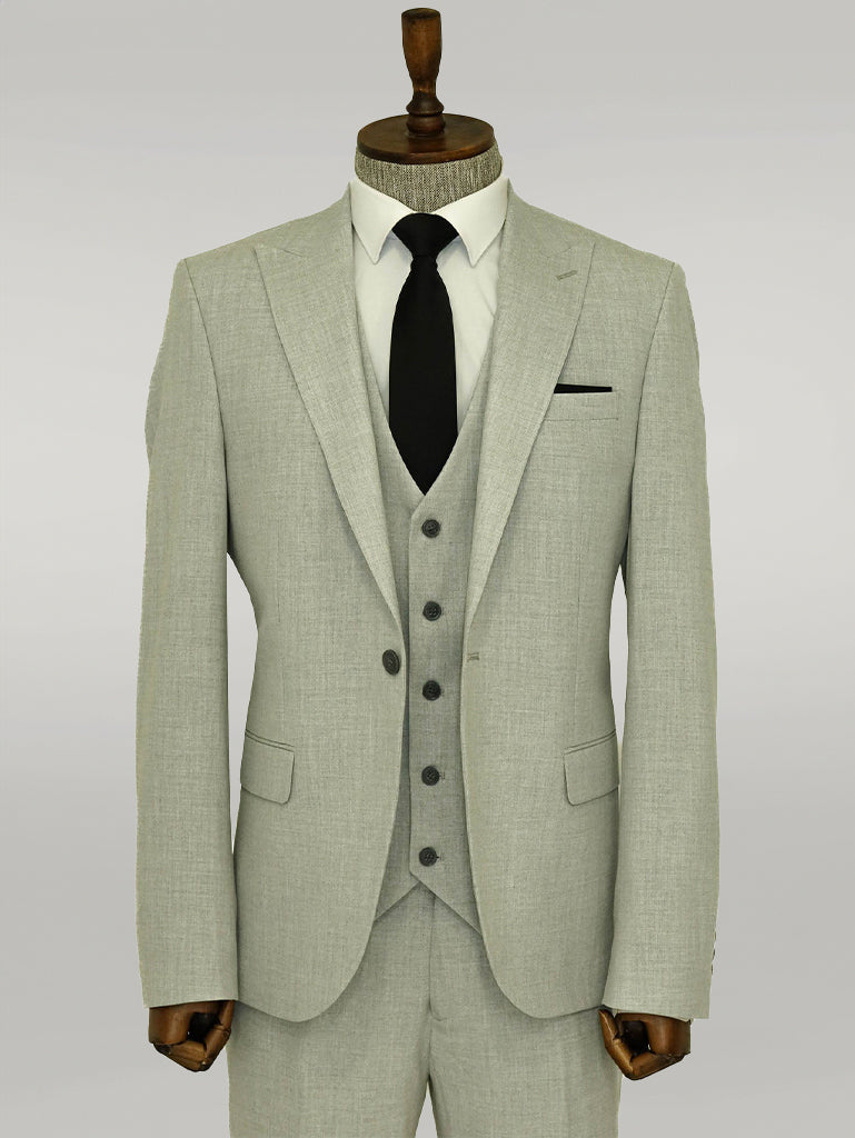 Three Piece Slim Fit Single Button Grey Men Suit