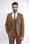 Three Piece Slim Fit Single Button Tan Men Suit