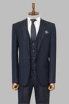 3 -Piece Single Button Peak Lapel Navy Blue Men Suit - Wessi