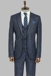 3 -Piece Single Button Peak Lapel Grey Blue Men Suit - Wessi