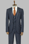 3 -Piece Single Button Peak Lapel Dark Blue Men Suit - Wessi