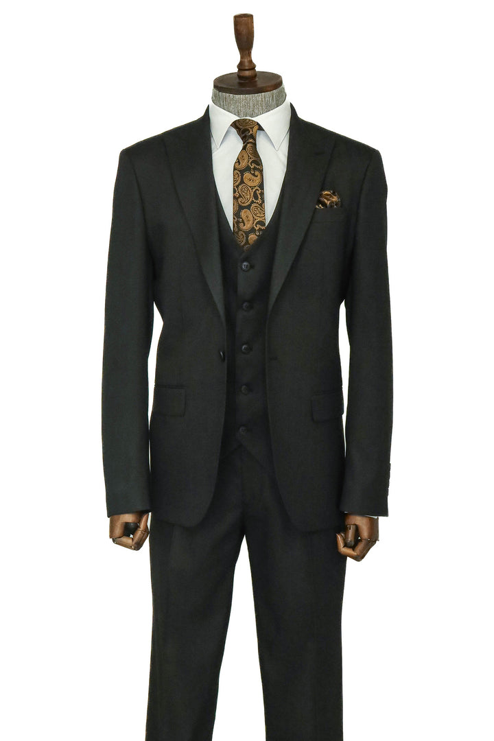 3 -Piece Single Button Peak Lapel Anthracite Men Suit - Wessi