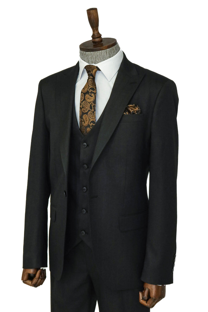 3 -Piece Single Button Peak Lapel Anthracite Men Suit - Wessi