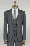 3 -Piece Single Button Peak Lapel Grey Men Suit - Wessi