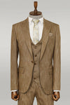 3 -Piece Single Button Peak Lapel Tan Men Suit - Wessi