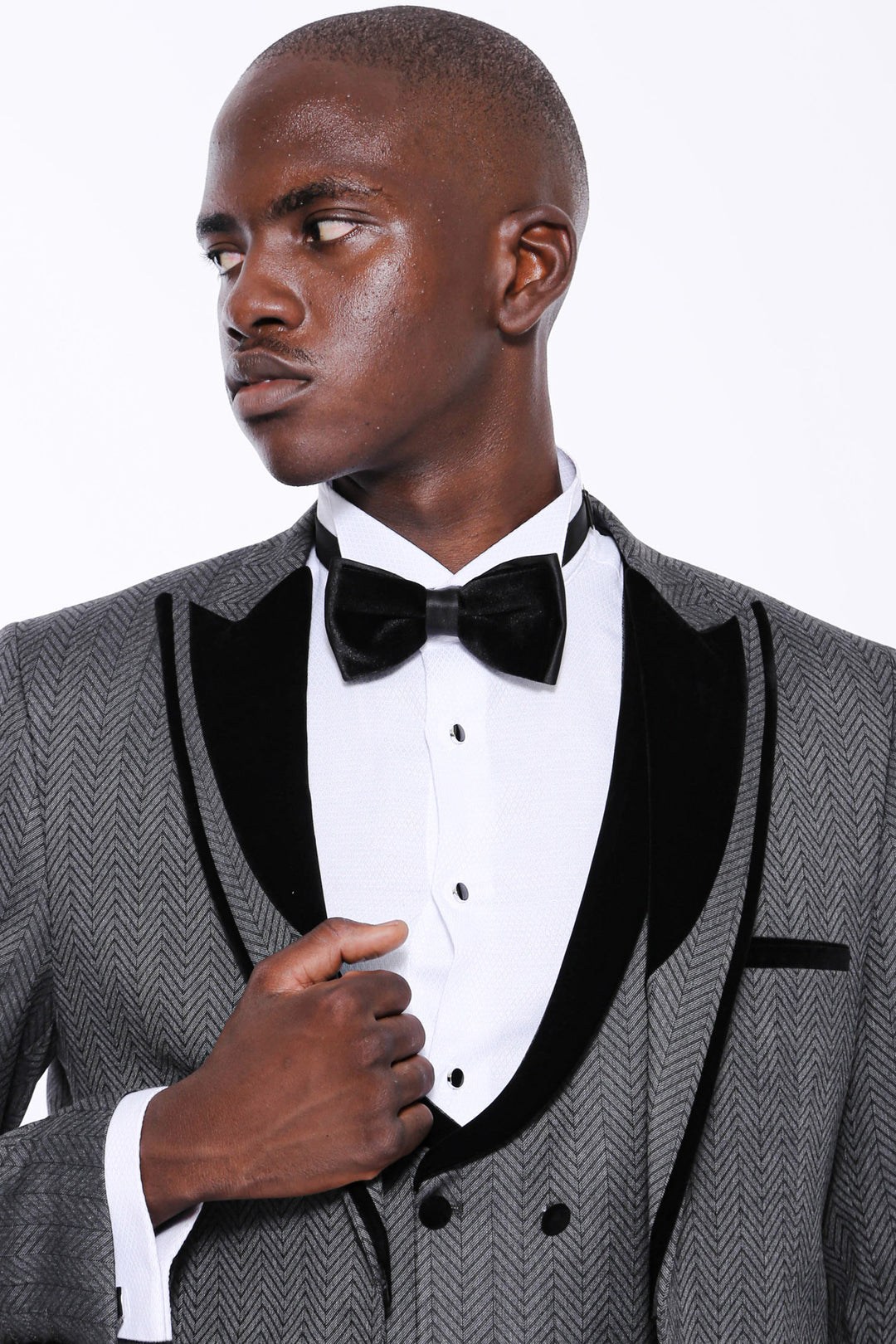 Patterned Velvet Lapel Smoked Men Tuxedo - Wessi