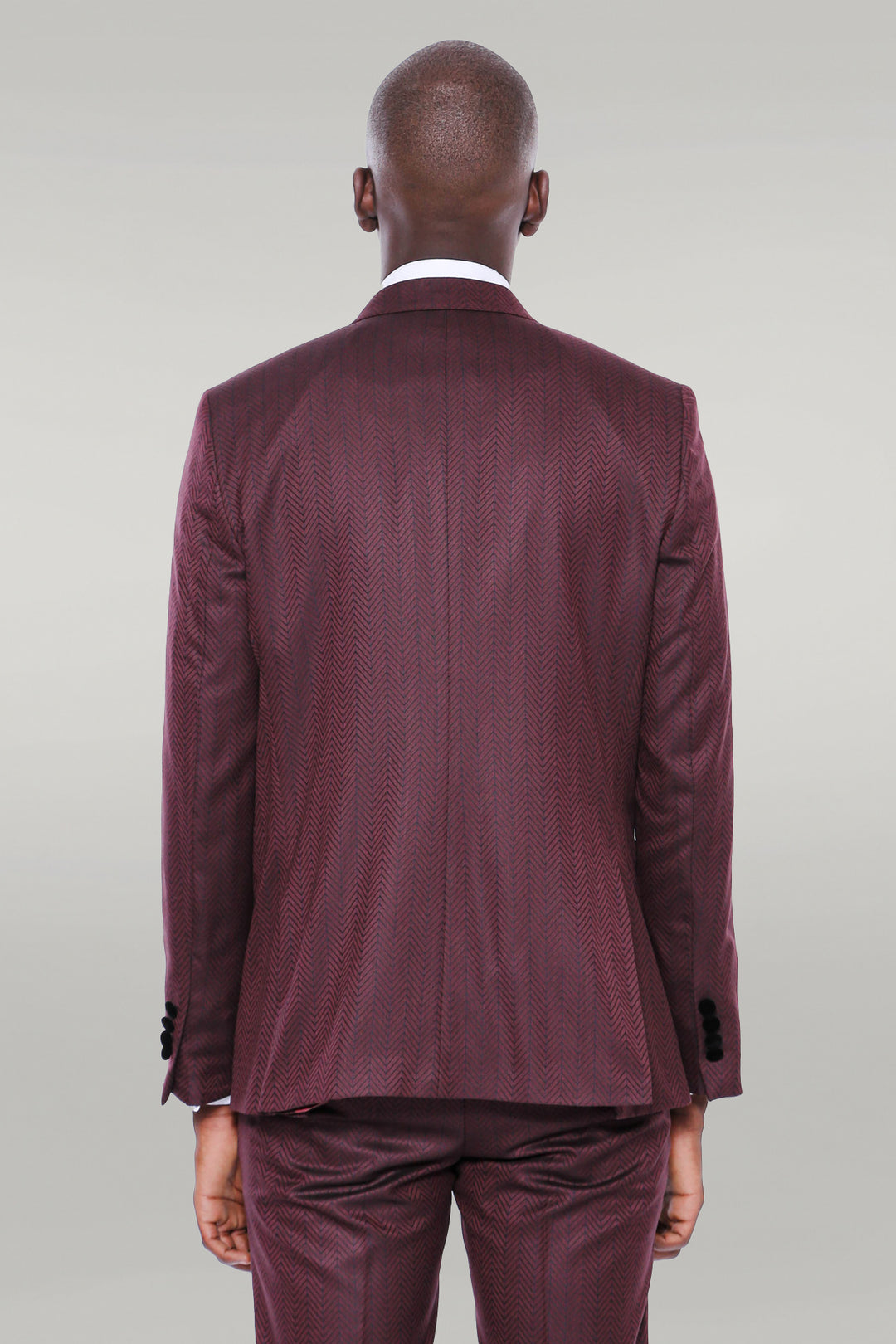 Velvet Lapel Patterned Vested Burgundy Men Tuxedo - Wessi