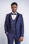 Patterned Velvet Lapel Navy Blue Men Tuxedo - Wessi