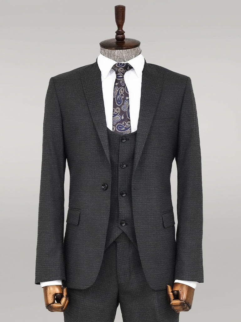 Slim Fit Patterned Anthracite Men Suit - Wessi