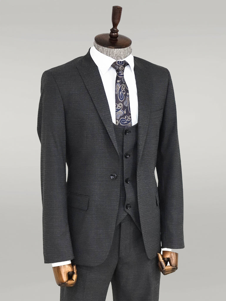 Slim Fit Patterned Anthracite Men Suit - Wessi