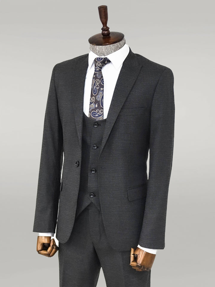 Slim Fit Patterned Anthracite Men Suit - Wessi