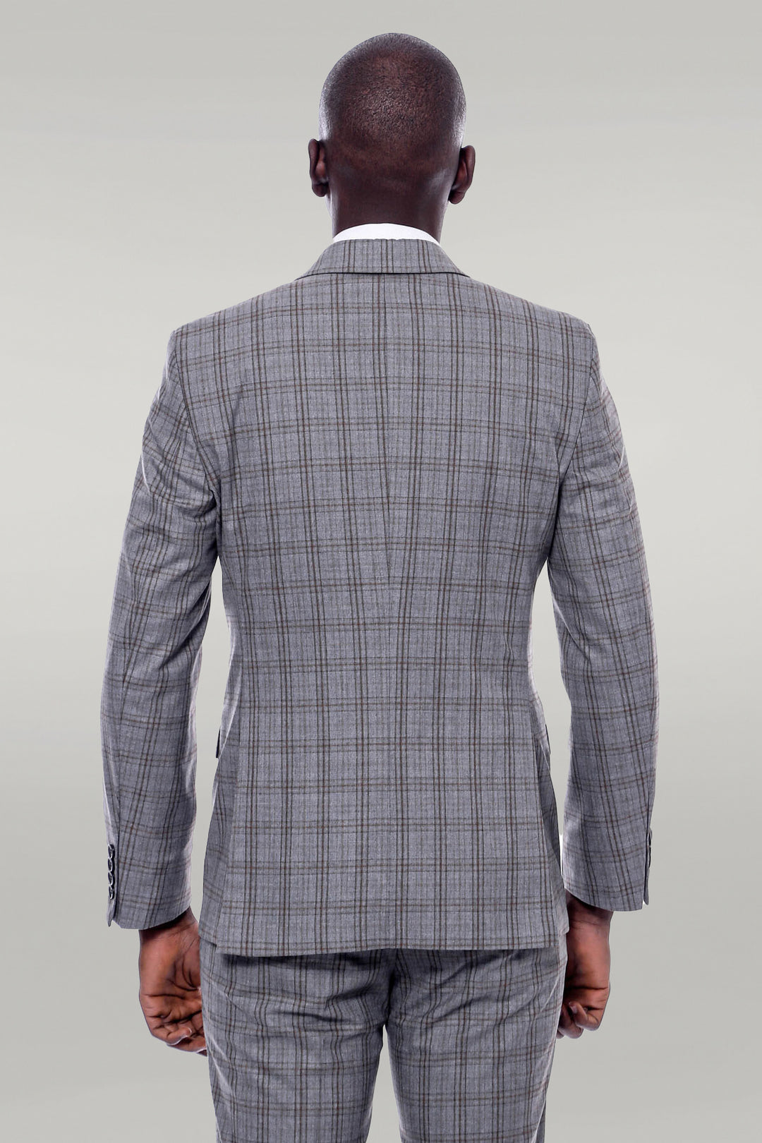 Checked Slim Fit Grey Men Suit - Wessi