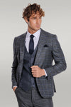 Slim Fit Checked Patterned Black Men Suit - Wessi