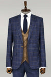 Slim Fit Checked Patterned Navy Blue Men Suit - Wessi